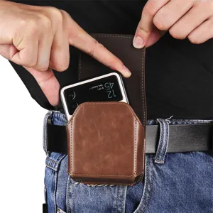Custodia da cintura in pelle marrone universale per smartphone pieghevoli con passante.