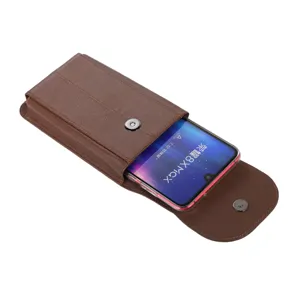 Etui de telephone en cuir marron sacoche de ceinture verticale en vachette magnetique
