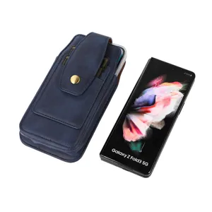Men's vertical PU leather phone holster waist bag with card slots and belt loop for outdoor daily use