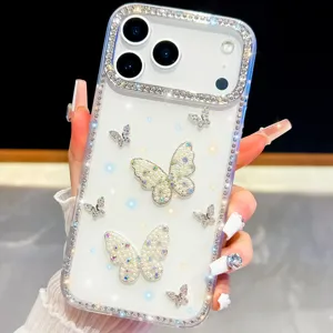 Glitzernde Schmetterling Handyhülle mit Perlen und Strass, luxuriöse Schutzhülle Hartschale.