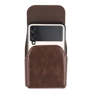 Custodia per telefono in pelle marrone vintage marsupio universale per smartphone pieghevoli.