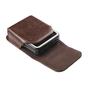 Custodia in pelle marrone per smartphone pieghevole, marsupio protettivo con texture retro.