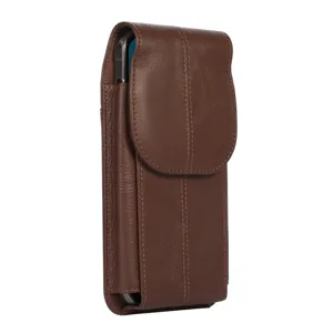 Étui de ceinture vertical en cuir marron pour grand smartphone vue détaillée