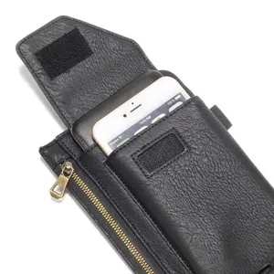 Gedetailleerd overzicht van de PU lederen telefoonriemtas met handig ritsvak voor gebruik.
