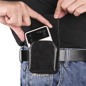 Fodero per cellulare in pelle nera per cintura, custodia protettiva per smartphone.