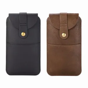 Pochette de Téléphone Verticale en Cuir de Vachette Véritable Étui de Ceinture Portefeuille Magnétique avec Fente pour Carte pour Hommes Femmes