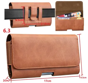 Herren Leder Handy Gürteltasche Universal Querformat Holster mit Kartenfach braun