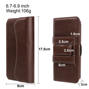 Universal 6.7-6.9 inch brown leather horizontal phone holster with belt clip and loops.