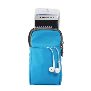 Universal canvas phone pouch waist bag with zipper pocket and earphone hole for 6.9 inch