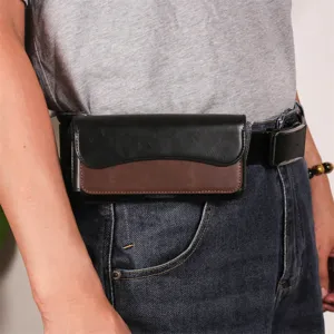 Universal 7.2-inch horizontal leather phone holster waist bag for men daily use outdoor.