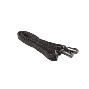 Detailed view of black nylon replacement strap with durable plastic swivel hooks.