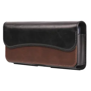 Universal horizontal PU leather mobile phone holster waist bag for 7.2 inch smartphones
