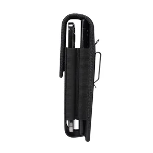 Vertical double layer oxford cloth cell phone belt pouch holster with metal clip detail view.