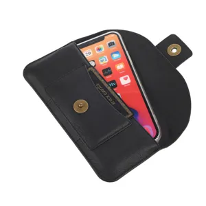 Détail d'étui de téléphone en cuir véritable de 7,2 pouces, pochette de taille fine.