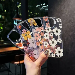 Transparant magnetisch hoesje met bloemenprint, schokbestendige beschermhoes voor telefoon.