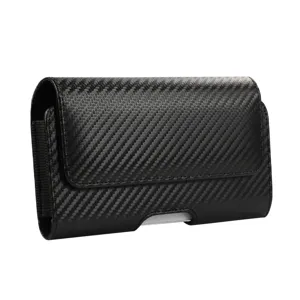 Universal leather phone holster pouch with carbon fiber texture for various smartphone sizes
