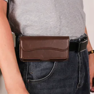 Universal 7.2 inch horizontal leather phone holster waist bag for men daily use brown