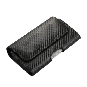 Universal black carbon fiber phone holster waist bag pouch for 5.2-7.0 inch phones.