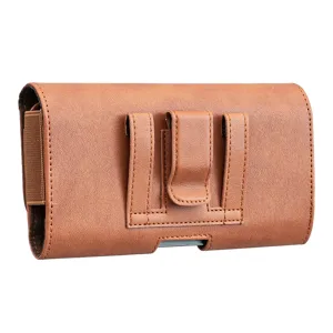 Braune leder handy gürteltasche holster querformat clip etui detailansicht zubehör