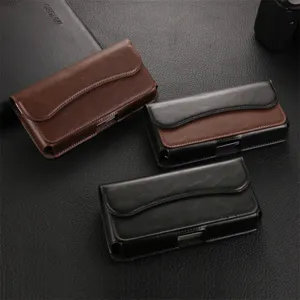 Universal PU leather horizontal phone holster waist bag for various large smartphones.