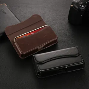 Universal 7.2 inch horizontal leather phone holster waist bag case for men outdoor work.