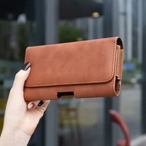 Herren horizontale PU Leder Handy Holster Gürteltasche mit Gürtelclip und Kartenfach.