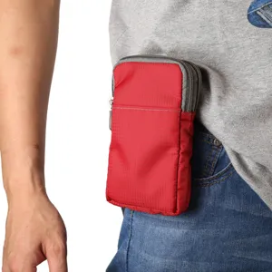 Universal canvas mobile phone waist bag 6.9 inch zippered pouch for outdoor daily use details