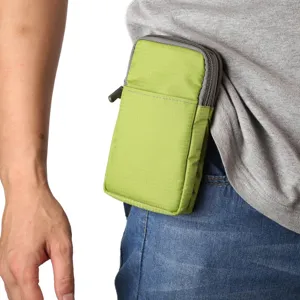 Detail shot of universal canvas phone waist pouch with zipper, suitable for daily outdoor carrying.