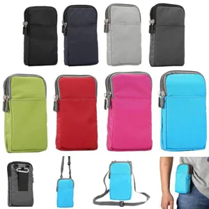 Universal Canvas Phone Waist Bag Multi-function Double Zipper Crossbody Shoulder Pouch Outdoor Sport Belt Loop Phone Case