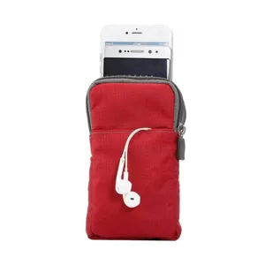 Universal Canvas Phone Pouch Crossbody Bag Red Mobile Waist Holster for 6.9 Inch Smartphones