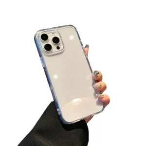 Clear transparent drop-proof phone case with metal buttons compatible with latest iPhone models