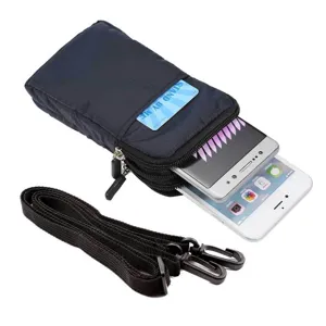 Universal canvas mobile phone waist bag 6.9 inch zipper cross-body pouch for smart phones