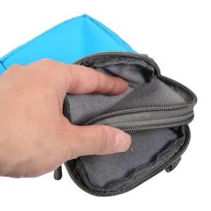 Dual-compartment canvas phone waist pouch, zipper utility bag for daily outdoor use, 6.9-inch size.