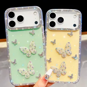 Glitzernde Strass Schmetterling Handyhülle mit Perlen, luxus Schutzhülle für Ihr Smartphone.