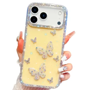 Glitzer Strass Handyhülle mit 3D Kristall Schmetterlingen für iPhone 17 16 Pro Max Schutzhülle