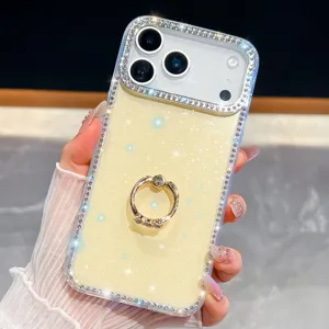 Θήκη iPhone με στρασ και δαχτυλίδι στήριξης λαμπερή προστατευτική θήκη λεπτομέρεια