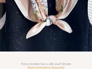 Elegant pink silk scarf with floral and chain print, perfect chic neck accessory for women.