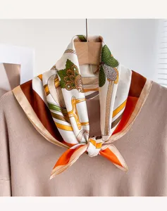 Elegant silk scarf for women, chic equestrian print neckerchief, spring autumn accessory