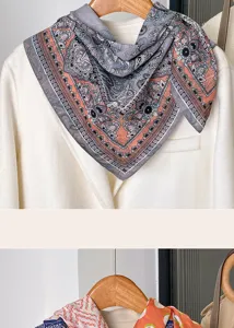 Vintage paisley print square scarf for women, elegant imitation silk neckerchief, spring autumn.