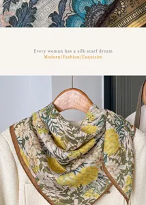 Floral cotton linen square scarf summer neckerchief women casual vintage floral print neck scarf