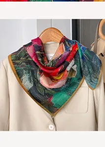 Artistic oil painting floral square scarf, lightweight summer neckerchief and stylish shawl.