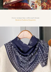 Vintage paisley ethnic style silk square scarf for women, elegant and stylish 70cm size.
