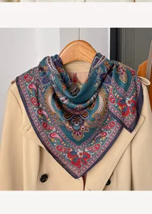 Vintage paisley silk square scarf 70cm retro ethnic floral neckerchief for women spring