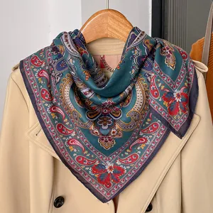 Vintage Paisley Ethnic Print Scarf Women Spring Autumn Satin Square Scarf Fashion Elegant Neck Scarf Gift