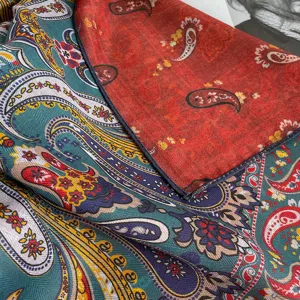 Vintage paisley print silk square scarf, retro ethnic style small neckerchief for women.