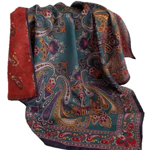 Vintage paisley print silk scarf for women, elegant retro square headscarf & shawl.