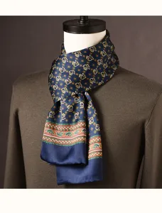 Luxury silk scarf for men, elegant patterned long neckerchief for business and casual wear.