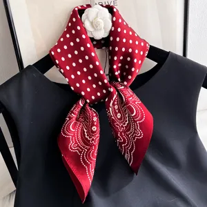 Women Mulberry Silk Square Scarf Vintage Polka Dot Paisley Printed Neck Scarf Fashion Lightweight Head Scarf Wrap