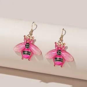Schicke rosa Bienen Ohrringe mit goldenen Haken und Vintage Charme fur Damen Alltag.