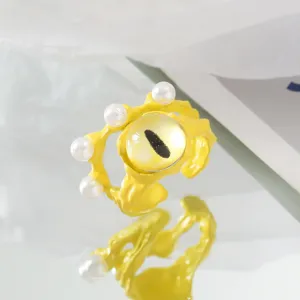 Cute monster eye open adjustable ring for women, trendy quirky aesthetic finger jewelry.